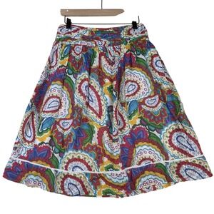 Studio West Women's Skirt Sz M Colorful‎ Paisley Cotton Pleated Elastic Waist
